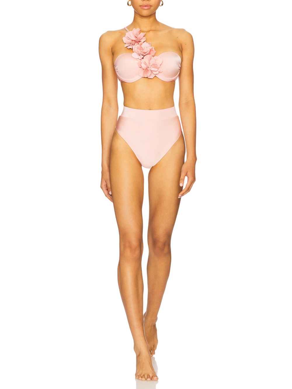 PatBO Blush Pink Floral Appliqué Strapless High-Waist Bikini